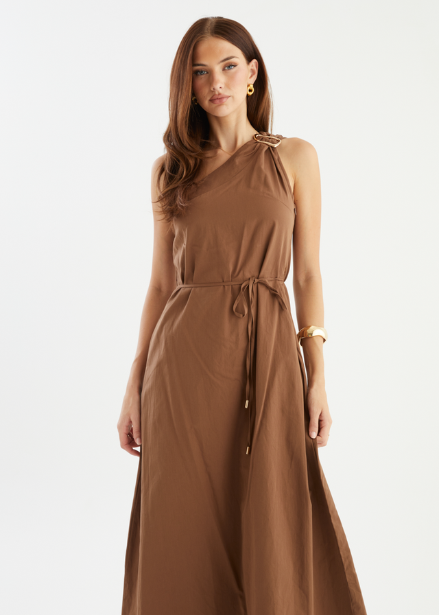 Lunia One Shoulder Maxi Dress - Chocolate