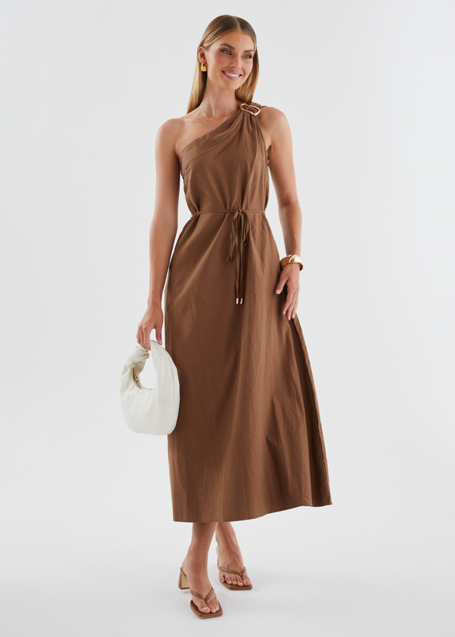 Lunia One Shoulder Maxi Dress - Chocolate