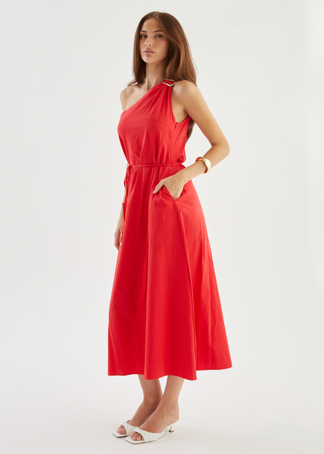 Lunia One Shoulder Maxi Dress - Red