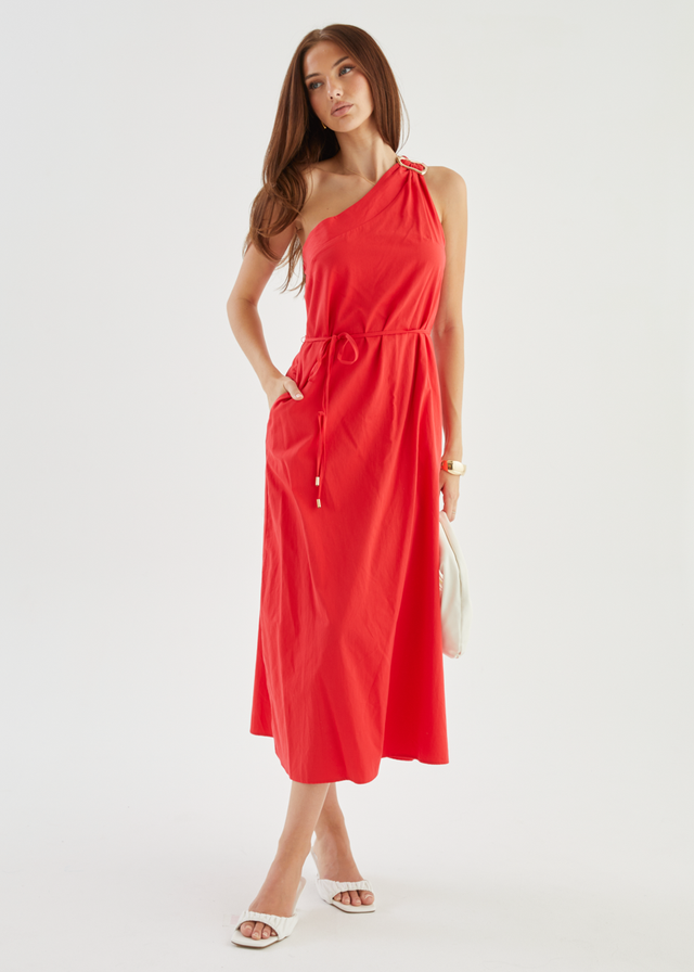 Lunia One Shoulder Maxi Dress - Red