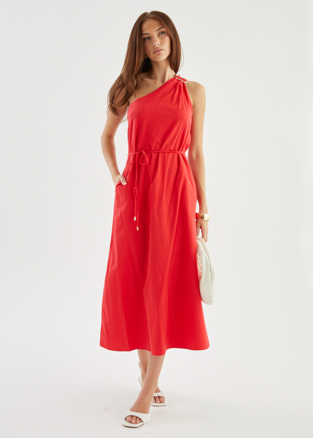 Lunia One Shoulder Maxi Dress - Red