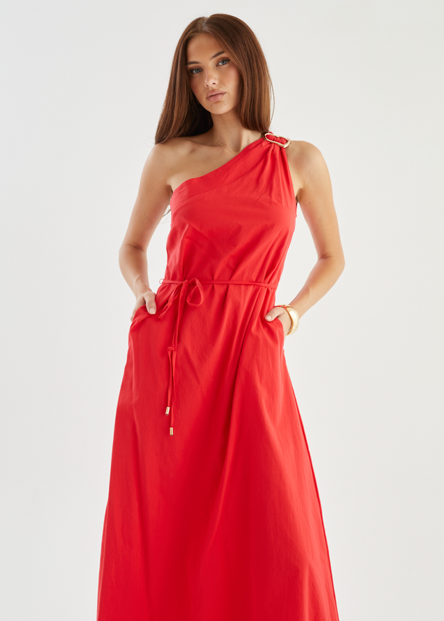 Lunia One Shoulder Maxi Dress - Red