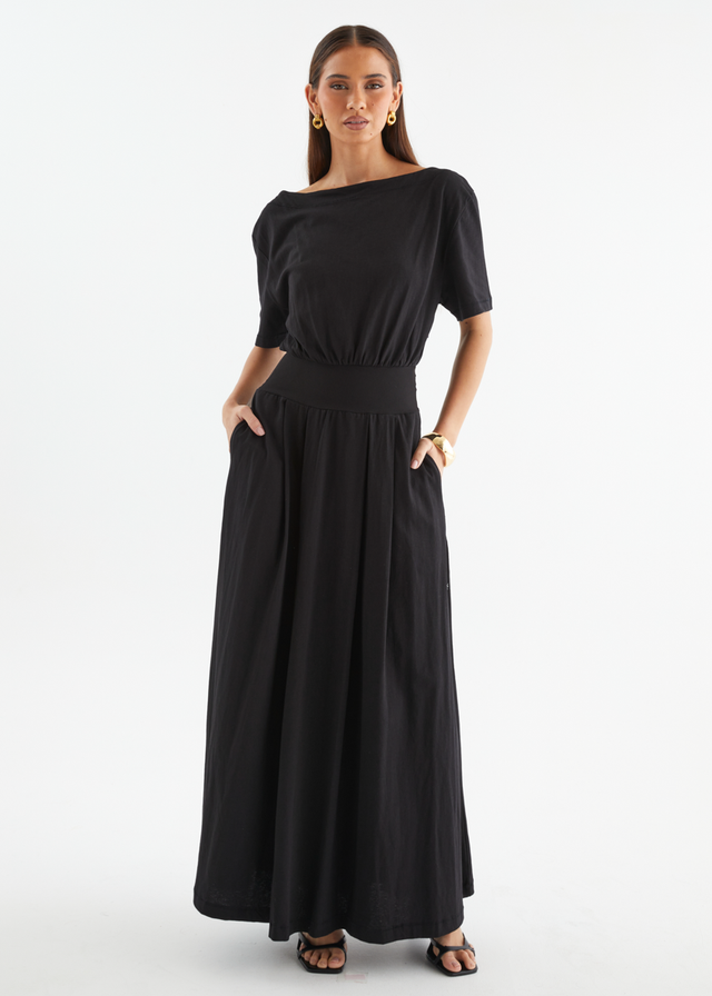 Lucci Drop Shoulder Maxi Dress - Black