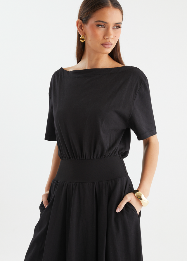 Lucci Drop Shoulder Maxi Dress - Black