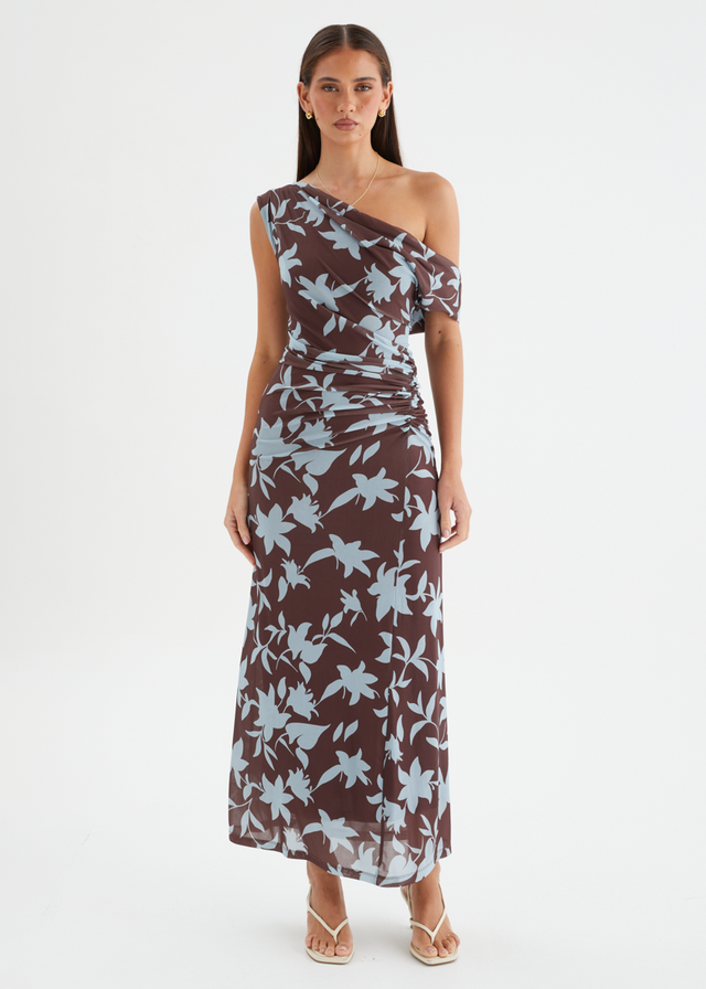 Xali Drop Shoulder Mesh Maxi Dress - Choc Blue Leaf