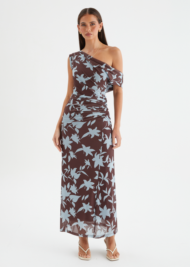 Xali Drop Shoulder Mesh Maxi Dress - Choc Blue Leaf