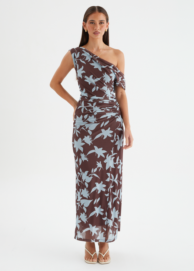 Xali Drop Shoulder Mesh Maxi Dress - Choc Blue Leaf