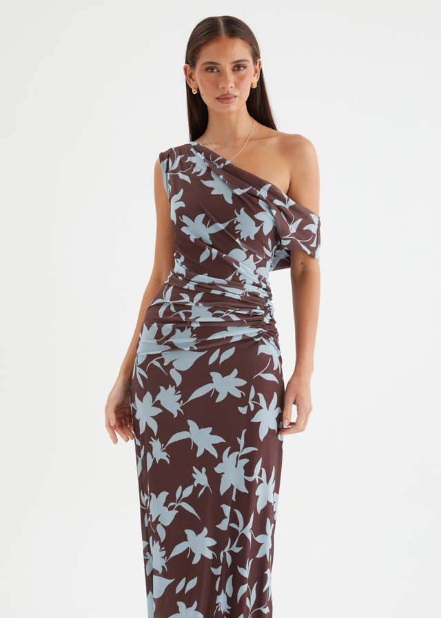 Xali Drop Shoulder Mesh Maxi Dress - Choc Blue Leaf