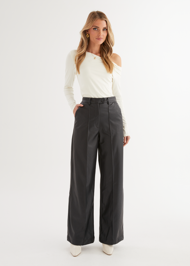 Karley PU Wide Leg Pants - Black
