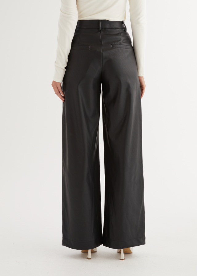 Karley PU Wide Leg Pants - Black
