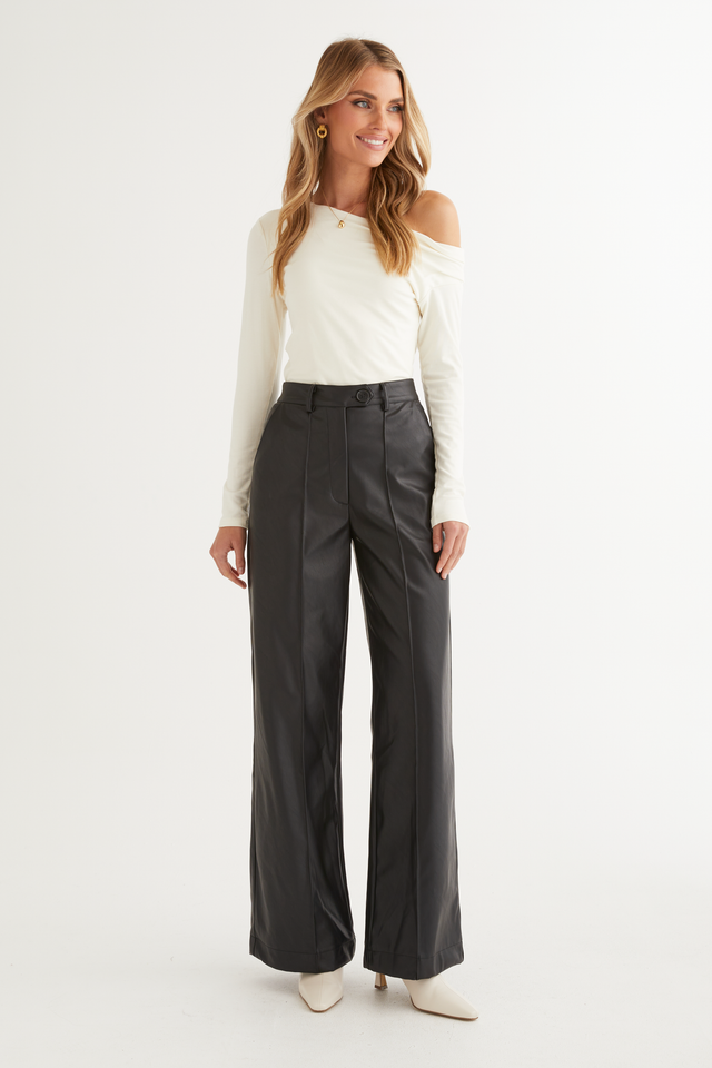 Karley PU Wide Leg Pants - Black