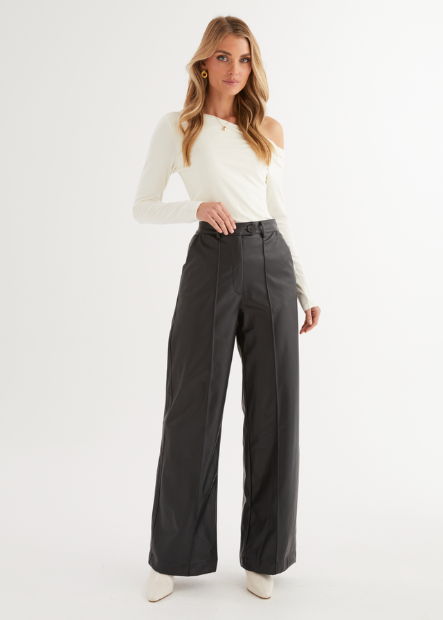 Karley PU Wide Leg Pants - Black