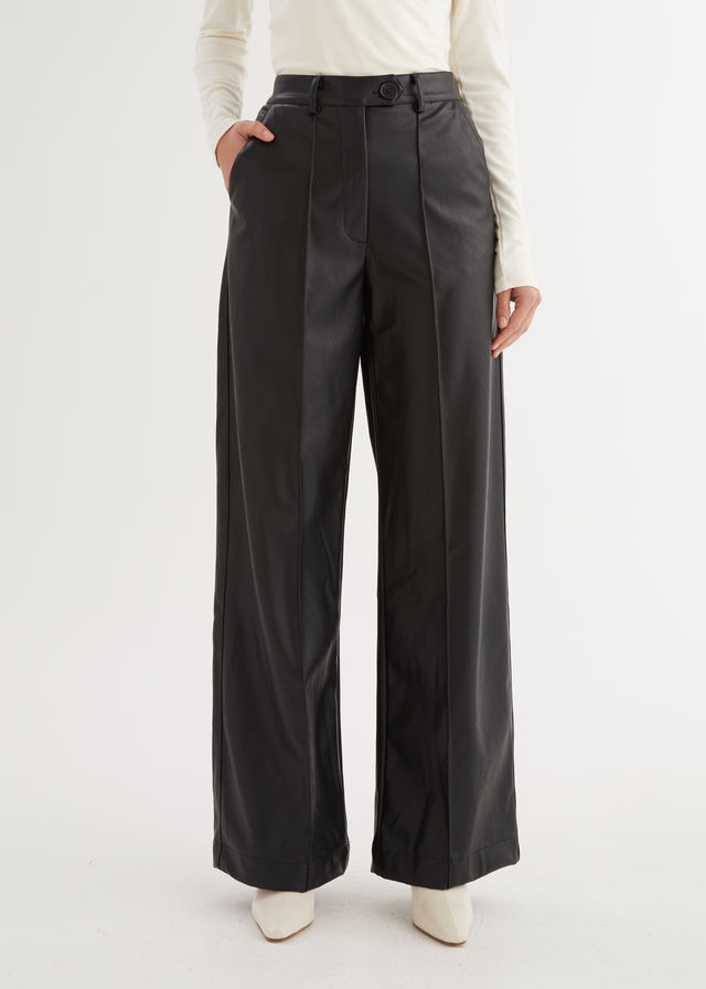 Karley PU Wide Leg Pants - Black