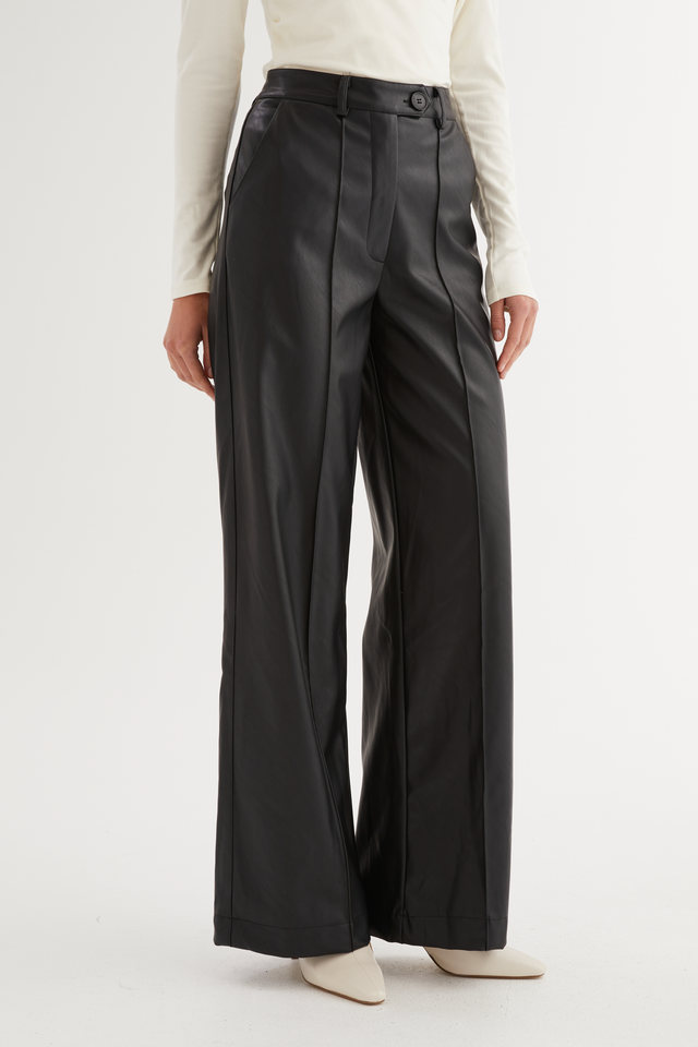 Karley PU Wide Leg Pants - Black
