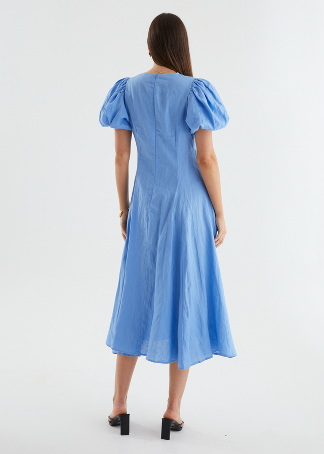 Yilkia Linen Midi Dress - Periwinkle Gingham & Heels Yilkia Linen Midi Dress - Periwinkle Gingham & Heels
