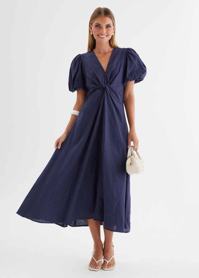 Yilkia Linen Midi Dress - Navy