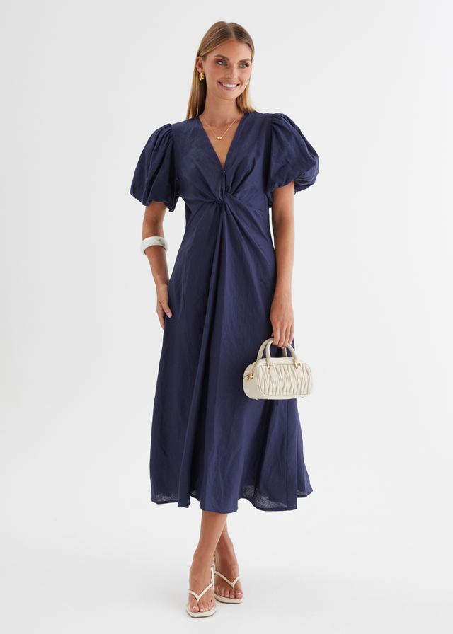 Yilkia Linen Midi Dress - Navy