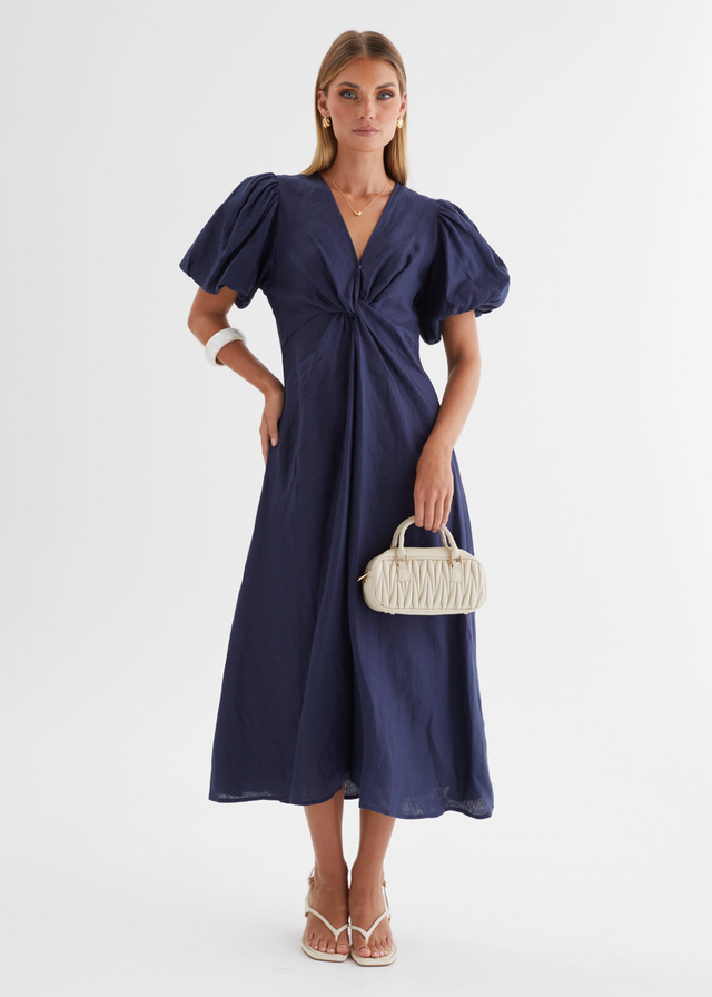 Yilkia Linen Midi Dress - Navy