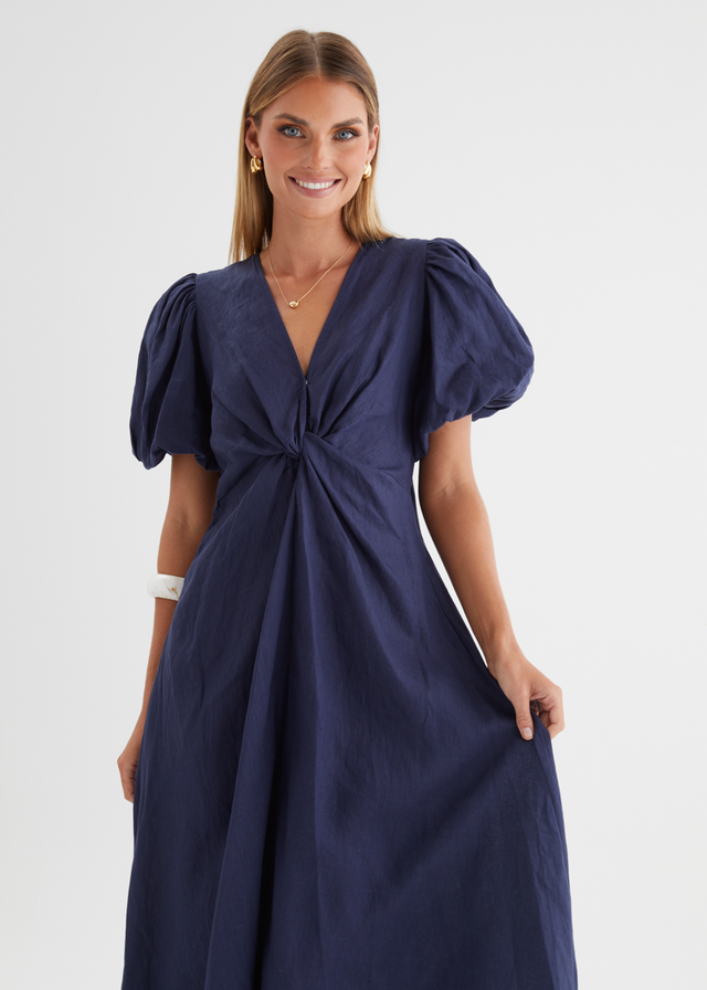 Yilkia Linen Midi Dress - Navy