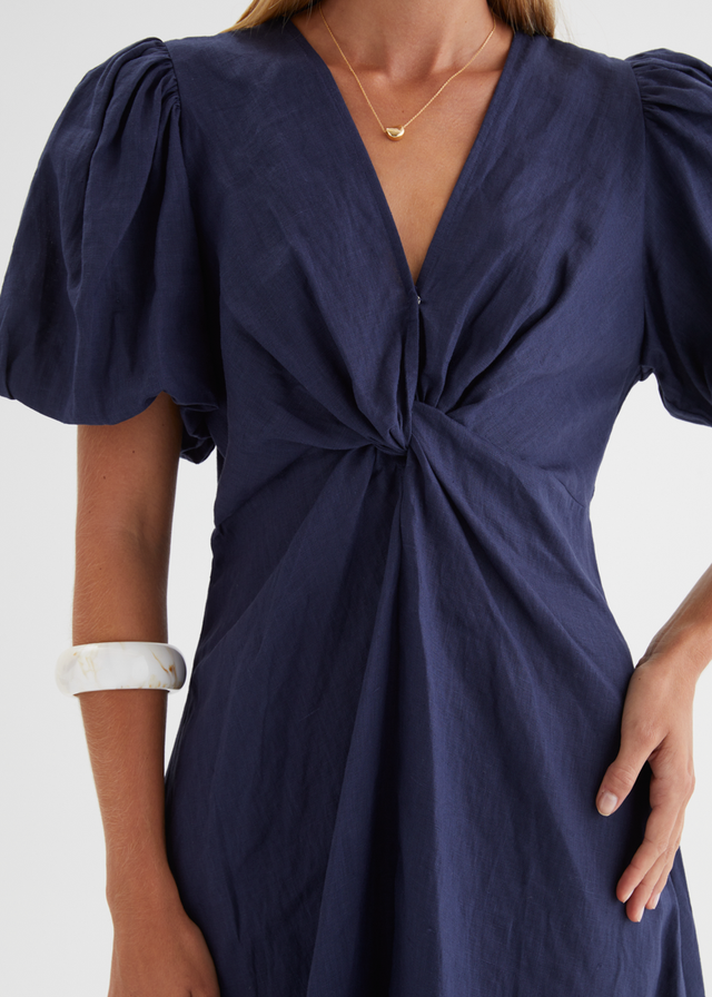 Yilkia Linen Midi Dress - Navy