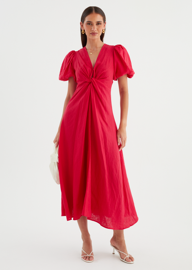 Yilkia Linen Midi Dress - Raspberry