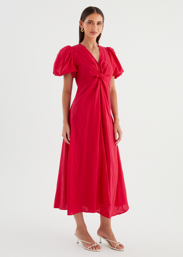 Yilkia Linen Midi Dress - Raspberry