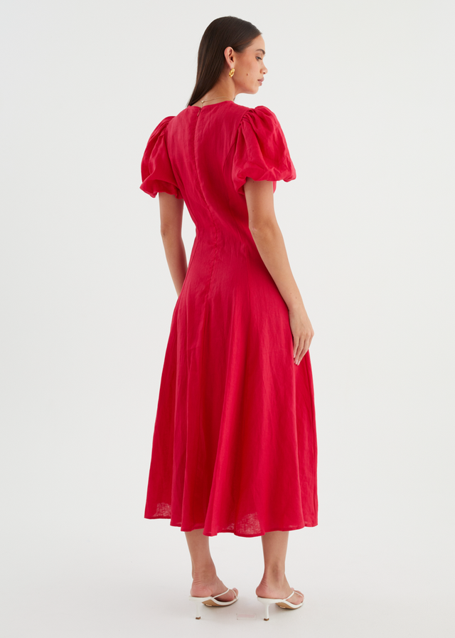 Yilkia Linen Midi Dress - Raspberry