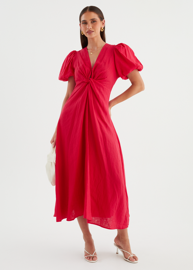 Yilkia Linen Midi Dress - Raspberry