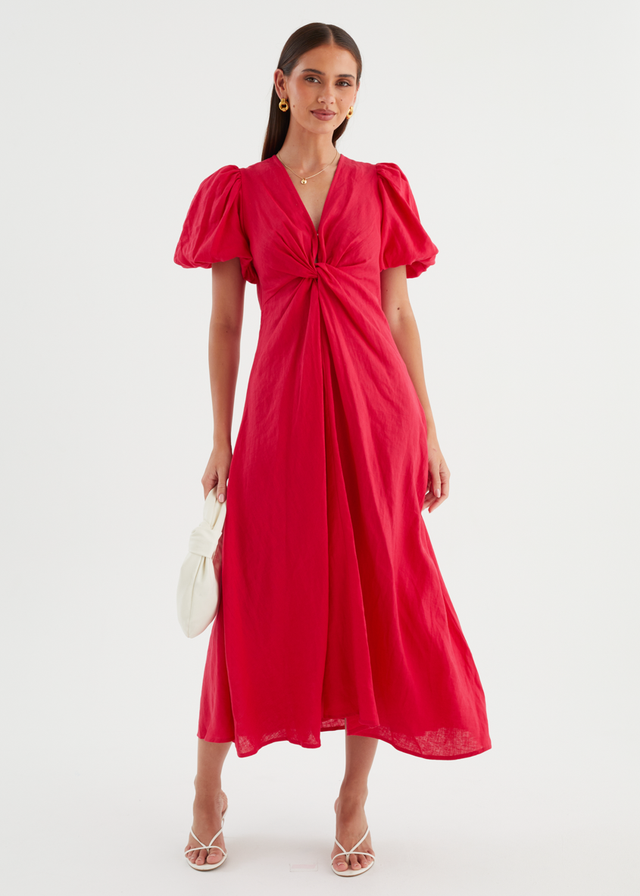 Yilkia Linen Midi Dress - Raspberry