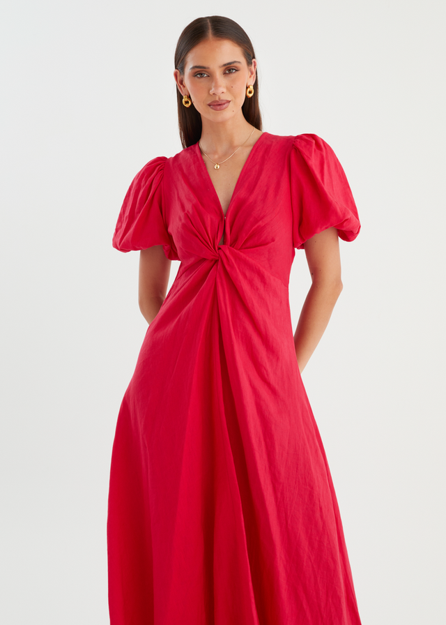 Yilkia Linen Midi Dress - Raspberry
