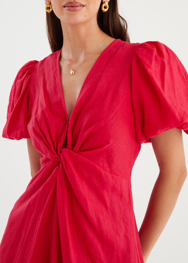 Yilkia Linen Midi Dress - Raspberry