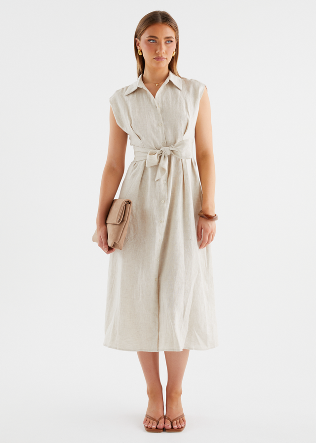 Makari Linen Midi Dress - Oatmeal