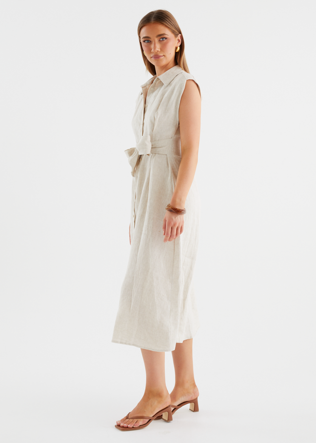 Makari Linen Midi Dress - Oatmeal