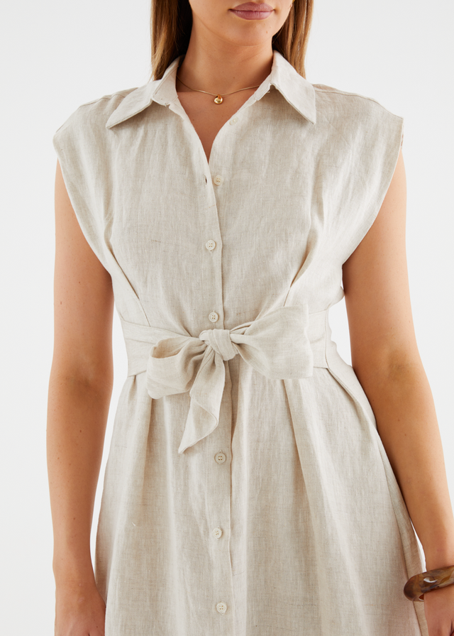 Makari Linen Midi Dress - Oatmeal