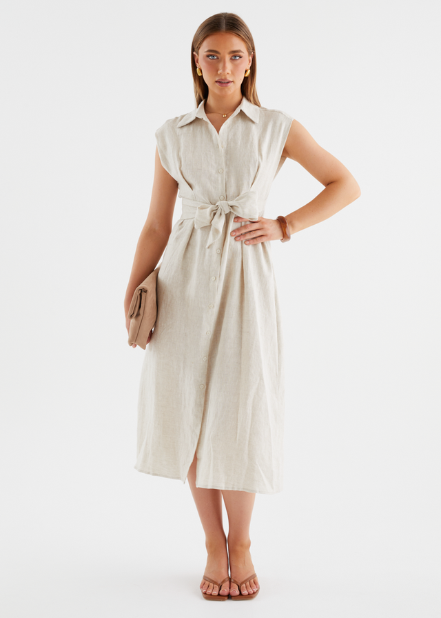 Makari Linen Midi Dress - Oatmeal
