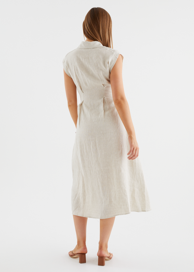 Makari Linen Midi Dress - Oatmeal