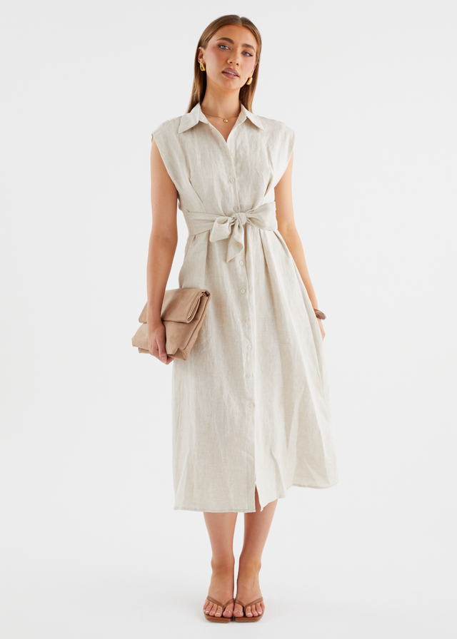 Makari Linen Midi Dress - Oatmeal