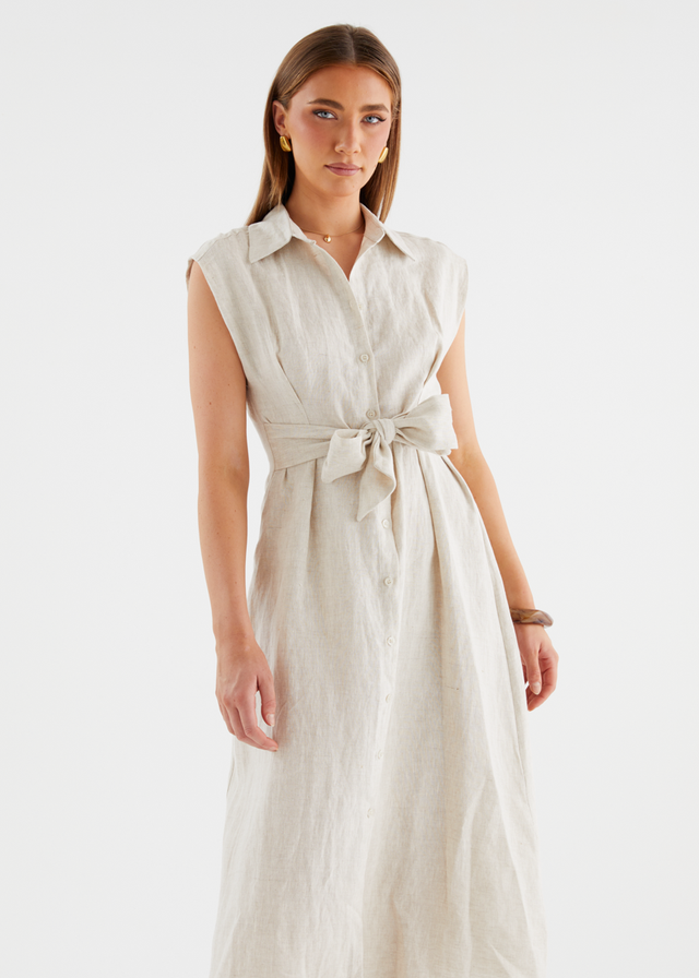 Makari Linen Midi Dress - Oatmeal