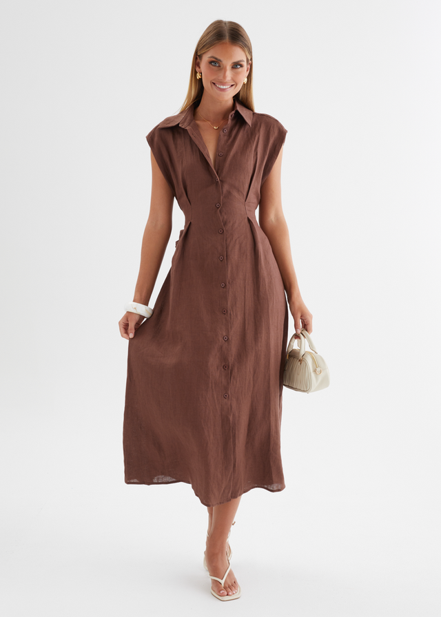 Makari Linen Midi Dress - Chocolate