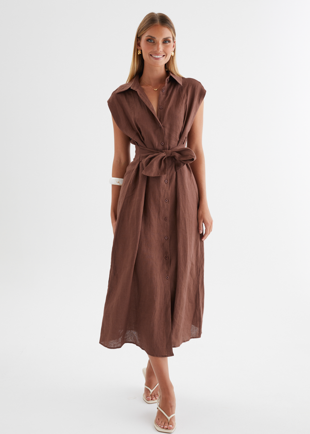 Makari Linen Midi Dress - Chocolate