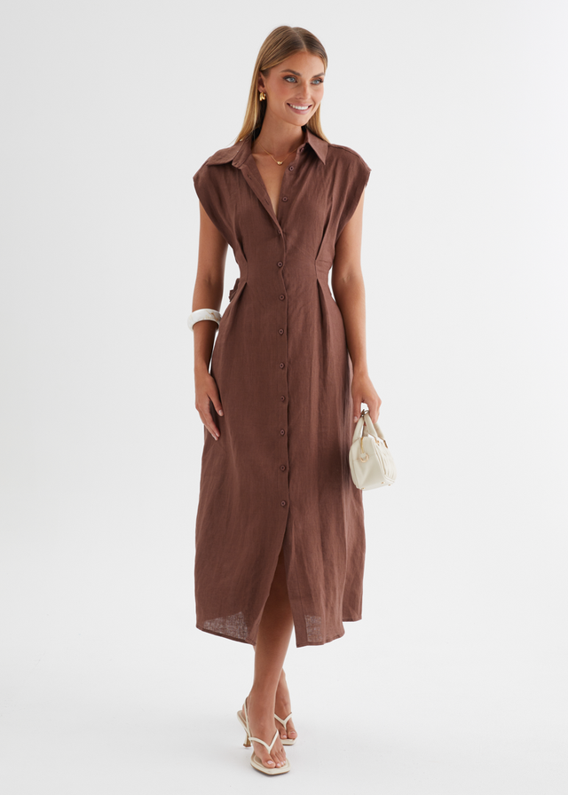 Makari Linen Midi Dress - Chocolate