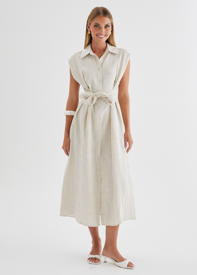 Makari Linen Midi Dress - Oatmeal