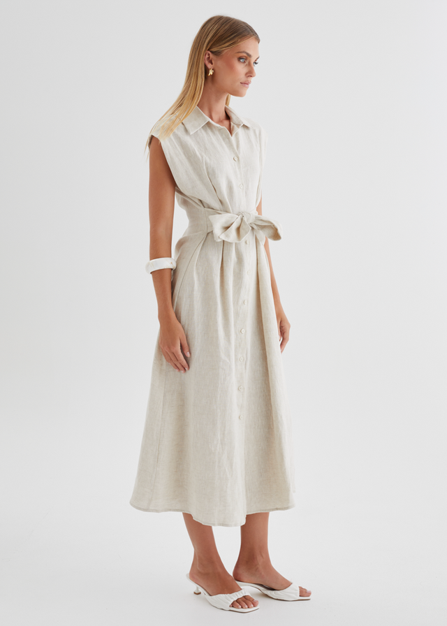 Makari Linen Midi Dress - Oatmeal