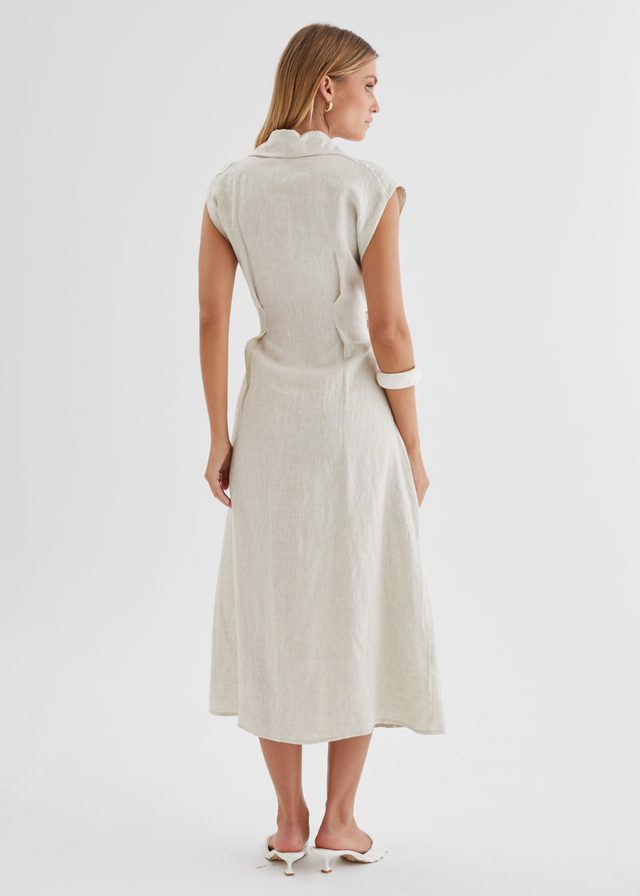 Makari Linen Midi Dress - Oatmeal
