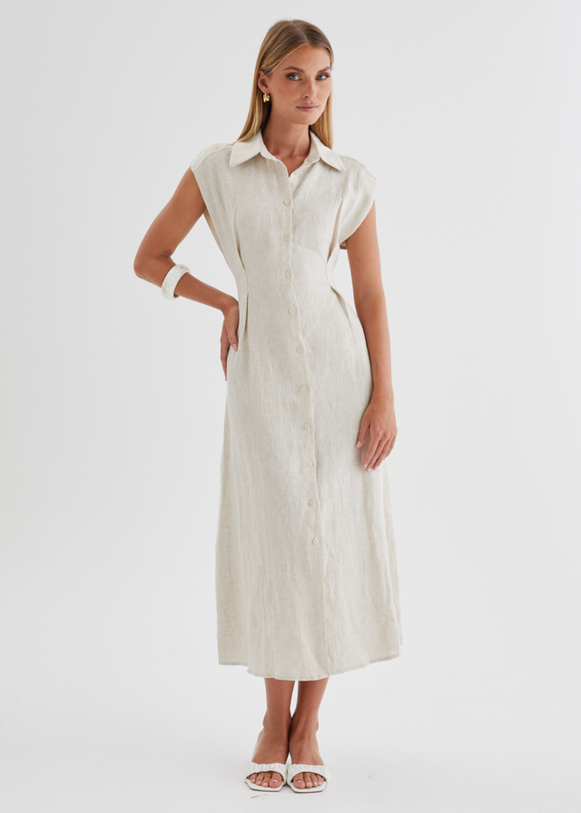 Makari Linen Midi Dress - Oatmeal