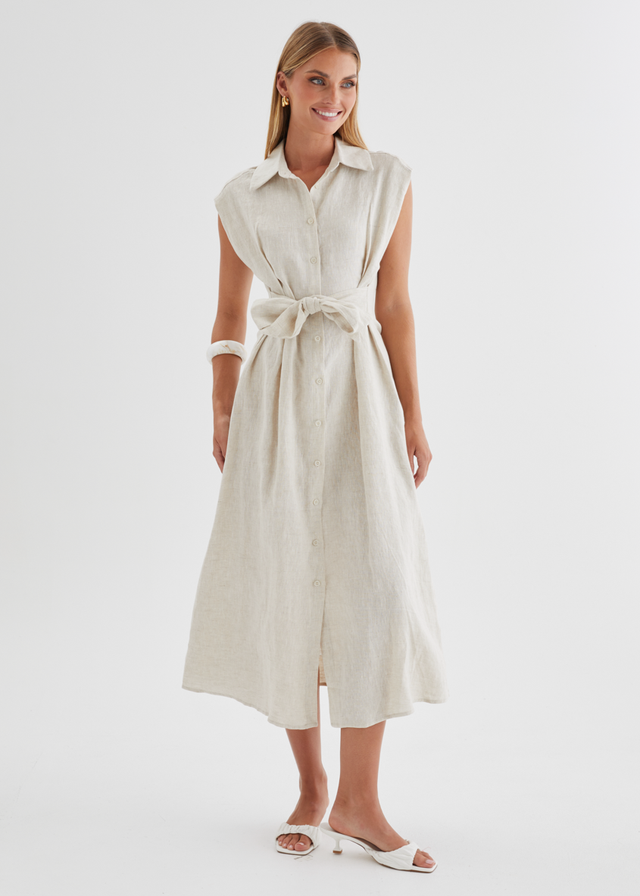 Makari Linen Midi Dress - Oatmeal
