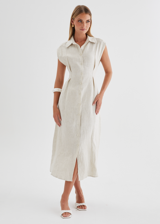Makari Linen Midi Dress - Oatmeal