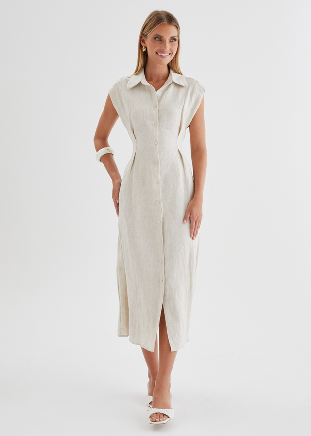 Makari Linen Midi Dress - Oatmeal