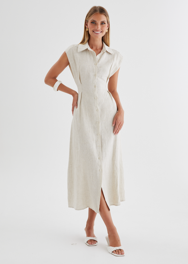 Makari Linen Midi Dress - Oatmeal