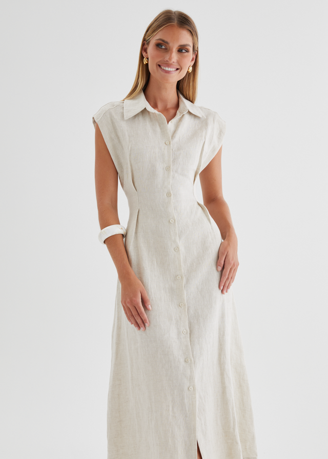 Makari Linen Midi Dress - Oatmeal